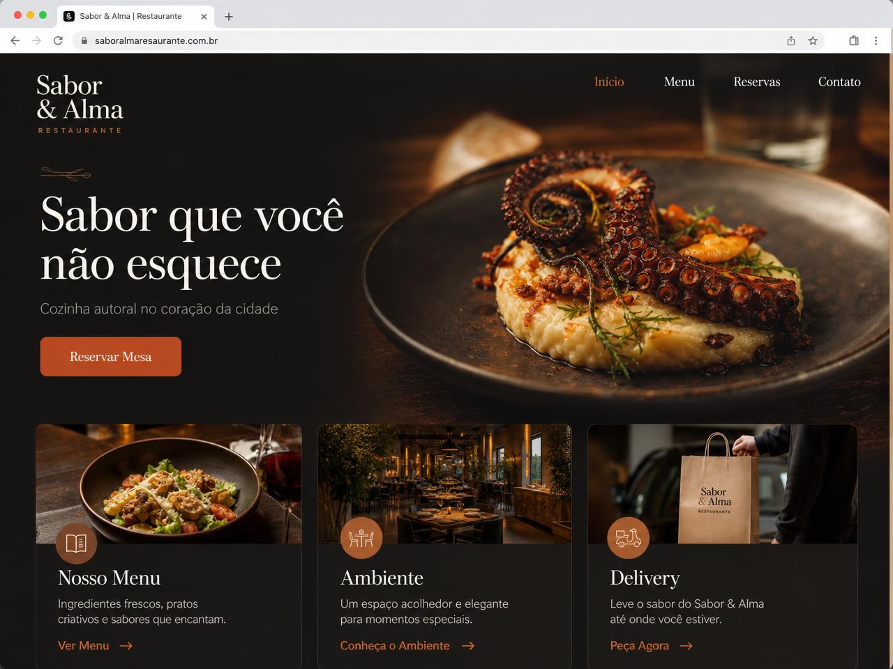 Layout de site para Sabor & Alma — Restaurante