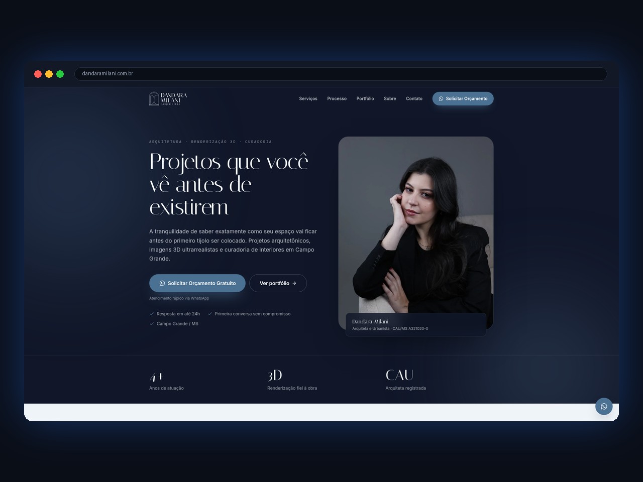 Layout de site para Dandara Milani — Arquitetura